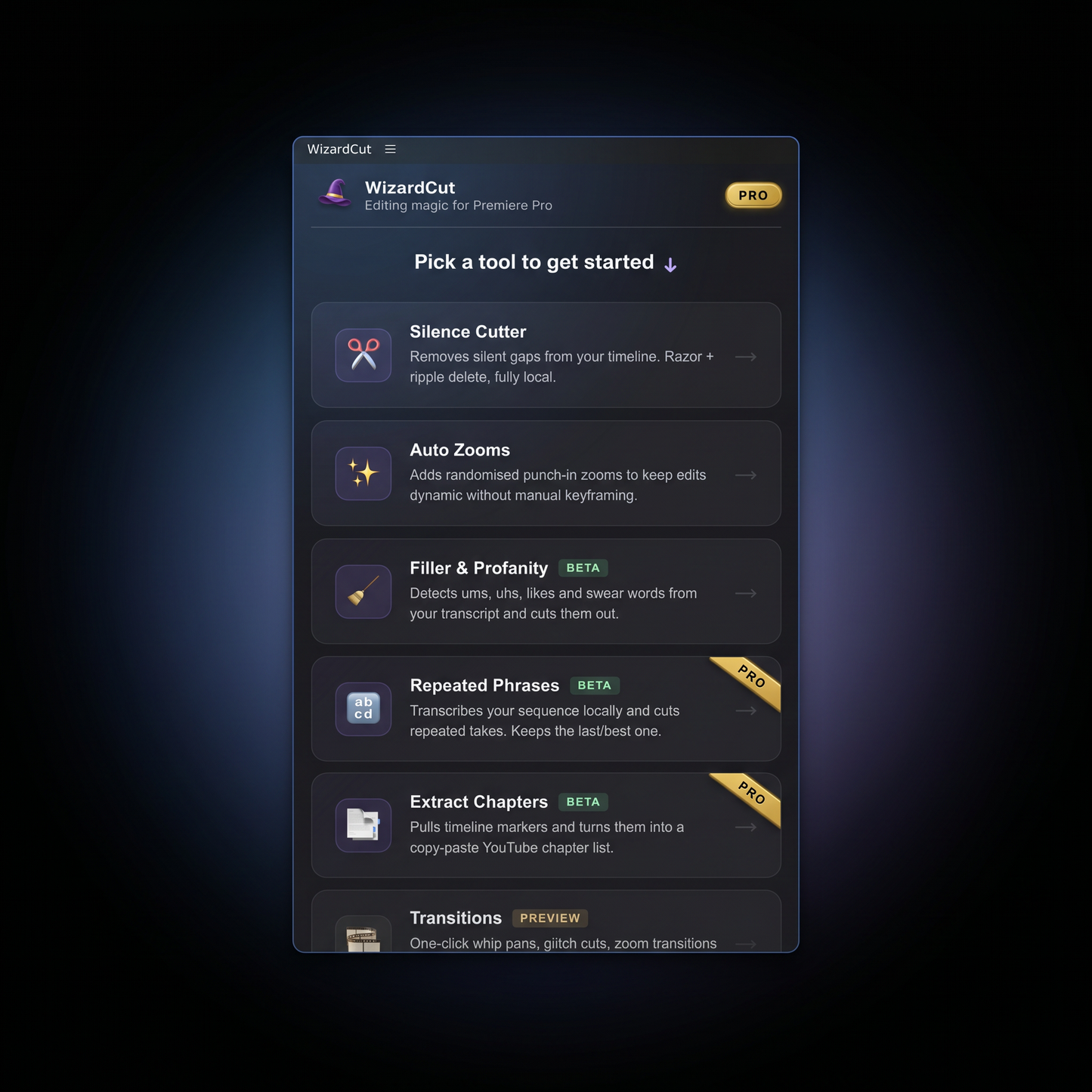 WizardCut Pro auto-editing toolkit for Premiere Pro — UploadFX